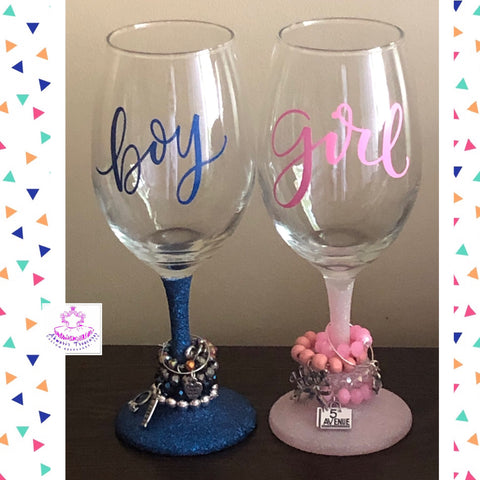 Gender Reveal “Charmed” Wine Glasses