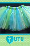 Apple Green, Turquoise and White Tutu with Ribbon Accents