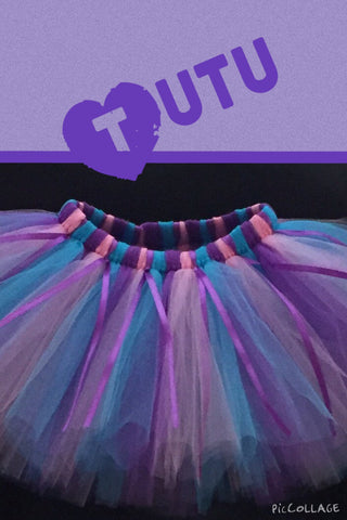 Purple, Pink and Turquoise Tutu with Ribbon Accents