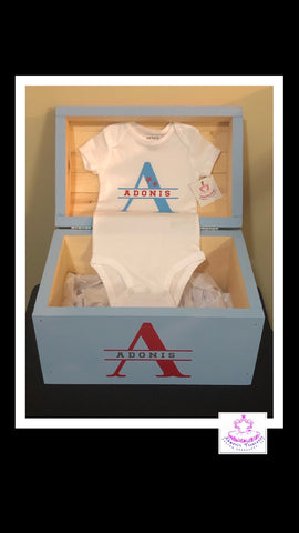 Monogrammed Keepsake Treasure Box with Matching Onesie Gift Set